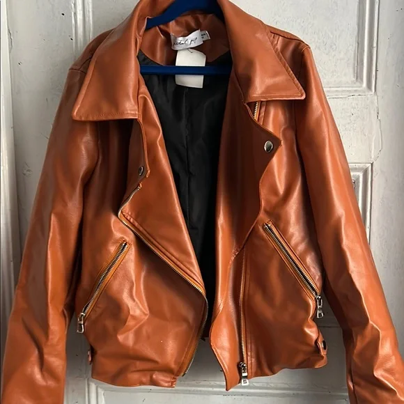NWOT  Petal&Pup Orange Brown Leather Jacket - size 2 - Picture 7 of 7